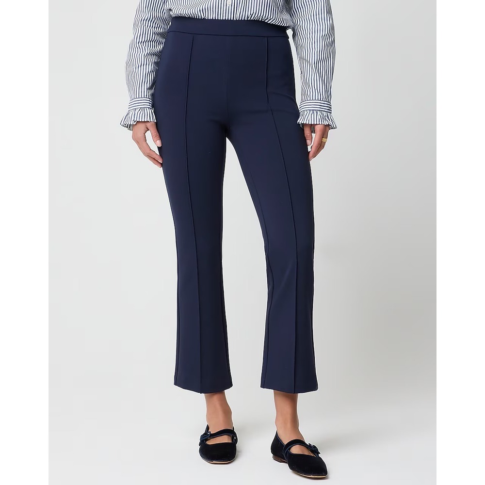 J.Crew Navy Blue Ponte Pintuck Kick Flare Pants CO032 Womens Size 10 NEW